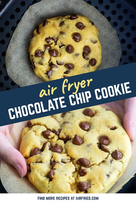 Sweets For One Person, Air Fry Chocolate Chip Cookies, Air Fryer Chocolate Chip Cookie For One, Air Fryer Cookie For One, Recipe For One Cookie, Air Fryer Cookies Chocolate Chips, Airfryer Dessert Recipes Easy, One Person Cookie, Airfryer Cookies Recipes