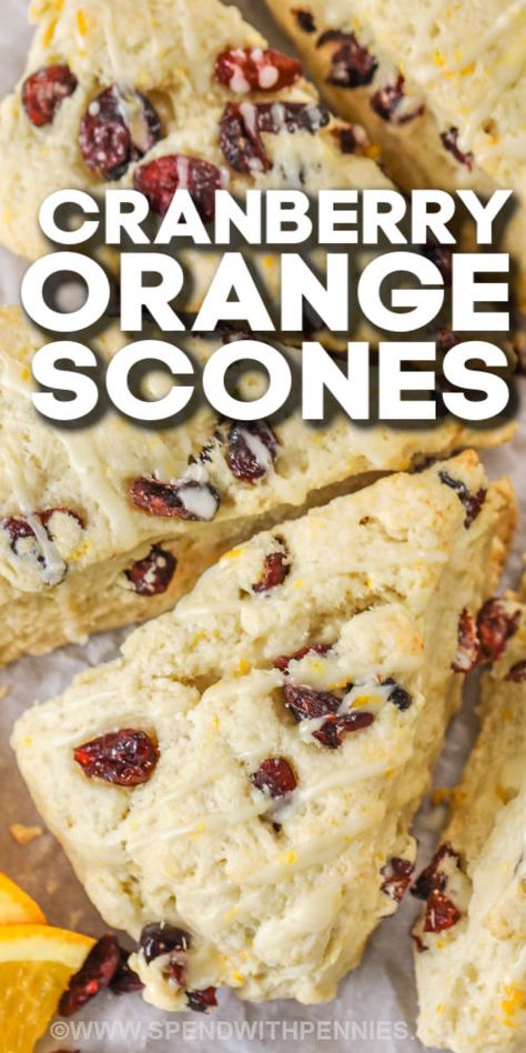 Make these easy cranberry orange scones that taste just as good as Starbucks! These homemade scones are ready in no time for a fraction of the price. Whether the chef uses Bisquick or gluten free flour in this recipe, scones turn out great. These are light and fluffy, crumbly and sweet, and drizzled with a citrusy orange glaze. #cranberryorangescones #spendwithpennies #recipeeasy #orangecranberryscones Orange Scones Recipe, Easy Strawberry Shortcake, Cranberry Orange Scones, Gluten Free Scones, Cranberry Scones, Homemade Buttermilk Biscuits, Scones Recipe Easy, Orange Scones, Homemade Scones