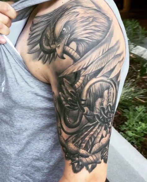 Mens Mexican Tattoos, Mexican Sleeve Tattoo Men, Golden Eagle Tattoo Design, Sixteenth Chapel, Mexican Eagle Tattoo Design, Snake Eagle Tattoo, Mexican Sleeve Tattoo, Mexican American Tattoos, Golden Eagle Tattoo