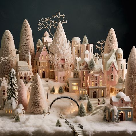 Christmas Village Aesthetic, Gingerbread Village Display, Christmas Village Set Up Ideas, Putz Village, Easter Village, Gingerbread House Ideas, Retro Christmas Decorations, Christmas Village Sets, The Best Dessert