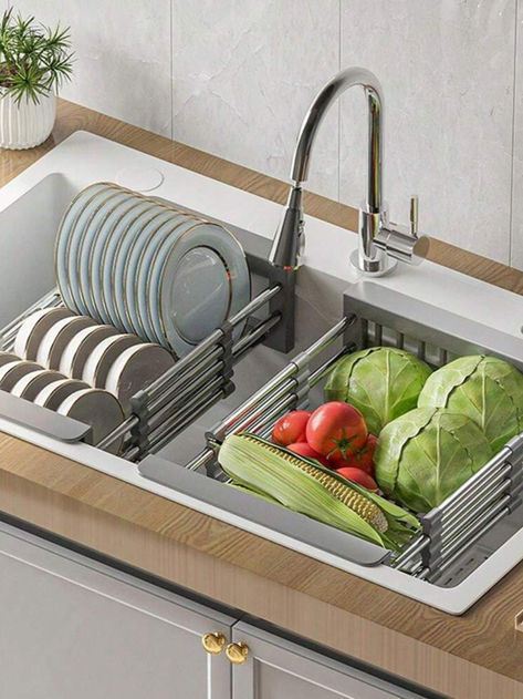 TUTEW Dish Drying Rack, Over The Sink Dish Drying Rack, Stainless Steel Dish Drainer with Adjustable Arms Holder Functional Kitchen Sink Organizer for Vegetable and Fruit Functional Kitchen Sink, Sink Dish Drying Rack, Garage Wall Storage, Kitchen Caddy, Hanging Tent, Kitchen Basket Storage, Kitchen Sink Organizer, Metal Storage Racks, Fruit And Vegetable Storage