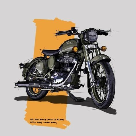 Royal Enfield Drawing Sketches, Royal Enfield Painting, Royal Enfield Sketch, Royal Enfield Illustration, Royal Enfield Classic 350cc, Classic 350 Royal Enfield, Motorbike Illustration, Royal Enfield Wallpapers, Royal Enfield Accessories