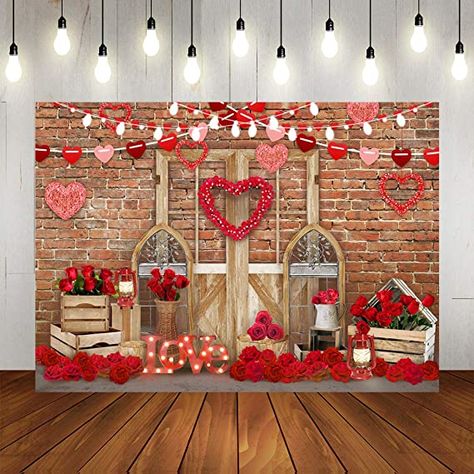 Valentine Photo Backdrop, Valentine Photoshoot, Ballon Banner, Valentine Backdrop, Valentine Door Decorations, Brick Backdrops, Valentine Table Decorations, Valentinstag Party, Photos Booth