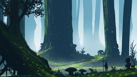 The Woods by Michal Kváč Woods Concept Art, Mushroom On Tree, How To Draw Wood, Forest Composition, Forest Concept Art, Landscape Concept Art, Pixel Kawaii, Landscape Drawing Tutorial, Background Game