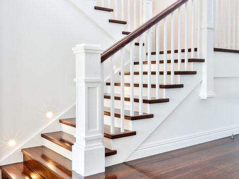 Staircase Design Gallery | Inspiration Staircase Designs Melbourne Craftsman Stairs, Banister Remodel, Craftsman Staircase, Diy Study Table, Diy Landscaping Ideas, Stair Banister, Stair Makeover, Timber Staircase, Traditional Staircase