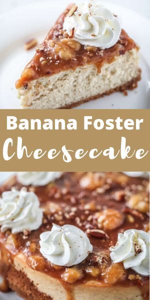 Creamy, decadent, and spiced banana cheesecake is topped with a layer of caramelized banana sauce in this easy Banana Foster Cheesecake recipe! #aclassictwist #bananafostercheesecake #bananafoster #cheesecakerecipes Banana Foster Cheesecake Recipes, Bananas Foster Cheesecake, Banana Foster Cheesecake, Banana Topping, Banana Sauce, Banana Foster Recipe, Traditional Easter Desserts, Banana Foster, Caramelized Banana