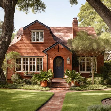 7+ Bold Exterior Brick Paint Color Ideas for Your Home • 333+ Inspiring Lifestyle Ideas Painted Brick House Exterior Terracotta Roof, Brick House With Painted Siding, Red Orange Brick House Exterior, Small Painted Brick House Exterior, Red Brick House Color Scheme, Red Brick Brown Roof Exterior Houses, Exterior Colors For Small Houses, Terracotta Exterior House Colors, Red Brick House With Siding