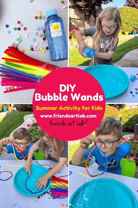 Pipe Cleaner Bubble Wands - Friends Art Lab Homemade Bubble Solution, Bubble Play, Giant Bubble Wands, Bubble Activities, Summer Camp Themes, Summer Preschool Activities, How To Make Bubbles, Homemade Bubbles, Giant Bubbles