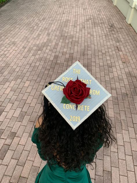 Rose That Grew From Concrete Grad Cap, Red Cap Ideas For Graduation, Graduation Red Cap Designs, Graduation Cap Designs Red And Black, Chinese Graduation Cap, The Rose That Grew From Concrete, Red Graduation Cap Ideas, Chicana Graduation Cap, Rose Graduation Cap