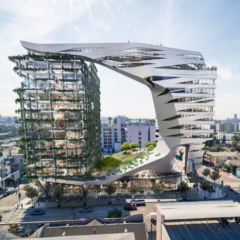 Morphosis unveils contrasting towers for Viper Room nightclub site in Los Angeles Los Angeles California Photography, Morphosis Architects, Exterior Sketch, Sketch Architecture, Interior Drawing, Fashion Architecture, Illustration Interior, Hotel Los Angeles, Mix Use Building