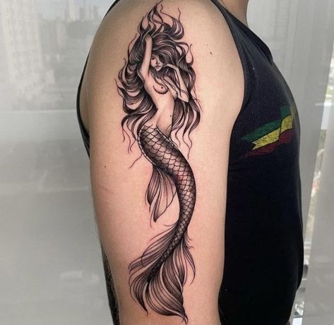 Vintage Mermaid Tattoo, Mermaid Sleeve Tattoos, Siren Tattoo, 42 Tattoo, Mermaid Tattoo Designs, Tattoos To Cover Scars, Cool Arm Tattoos, Leg Tattoos Women, Dope Tattoos For Women