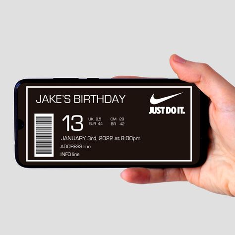 Nike Invitation, Teen Boy Birthday Party Ideas, Sweet 16 Birthday Party Ideas, Teen Boy Birthday, Sports Invitation, Boy Birthday Party Ideas, Printable Birthday Banner, Boy Birthday Party Themes, Basketball Birthday