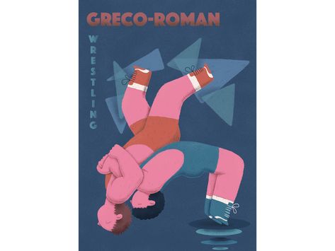 Poster "Greco-Roman Wrestling" by Polina Wrestling Illustration, Boxing Men, Diy Comic, Flow Logo, Boxing Photos, Sports Posters, Greco Roman, Sport Poster, Cartoon Design