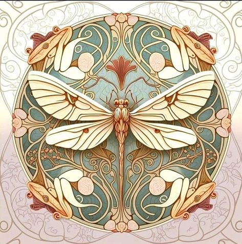 Mushroom Art Nouveau, Art Nouveau Inspired Fashion, Art Deco Fairy, Dragonfly Art Nouveau, Flower Art Nouveau, Art Deco Butterfly, Dragonfly Illustration, Motifs Art Nouveau, American Traditional Tattoo Ideas