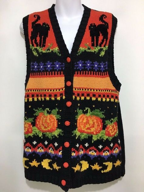 Gay Halloween Costumes, Halloween Knitting Patterns, Denim Coat Women, Grandma Sweater, Halloween Sweater, Vest Women, Sweater Vest Women, Curvy Outfits, Winter Coats Women