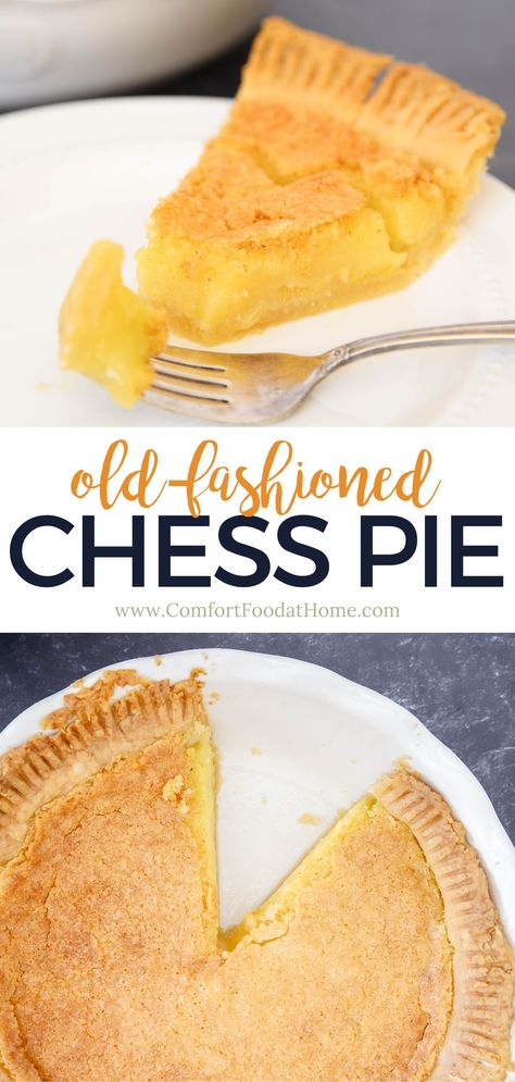 A staple in Southern cuisine, the chess pie's distinct, sweet flavor, coupled with its rich, custardy texture, make it a beloved dessert that has been passed down through generations. This timeless treat is easy to make and can be enjoyed year-round, whether you're craving a slice of nostalgia or simply looking for comfort food at home! Old Fashioned Chess Pie Recipe, Pie Recipe Easy, Chess Pie Recipe, Just Pies, Fudge Pie, Chess Pie, Holiday Dessert Recipes, Food At Home, Southern Cuisine