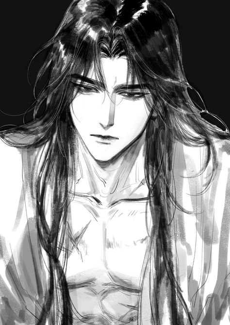 Male Drawing Long Hair, Long Hair Guy Character Design, Long Haired Guy Art, Long Hair Men Reference, Evil Man Character Design, Brushing Hair Drawing, How To Draw Long Hair Male, Long Hair Man Art, Long Haired Men Drawing