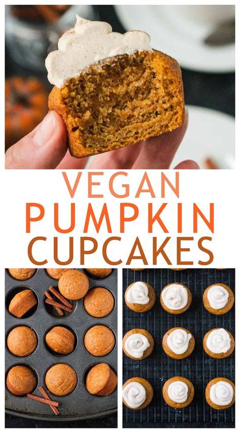 Pumpkin Cupcakes Vegan, Vegan Pumpkin Spice Cupcakes, Vegan Pumpkin Cupcakes, Pumpkin Cheesecake Cupcakes, Pumpkin Cupcake Recipes, Cinnamon Frosting, Cinnamon Cupcakes, Vegan Main Course, Cranberry Muffins