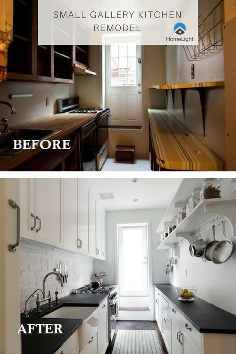 Small gallery kitchen remodel before and after photos! Start remodeling your kitchen today with a little bit of inspiration! Check out our 8 kitchen update! Our ideas are proven to add value without costing you too much! Click the link to read more! #homelight #kitchenremodel #smallgallerykitchen #kitchenremodelbeforeandafter #kitchenphotos #stagingakitchen Ikea Galley Kitchen, Galley Kitchen Renovation, Galley Kitchen Ideas, Kitchen Remodel Tips, Small Galley Kitchen, Remodeling On A Budget, Gallery Kitchen, Galley Kitchen Design, Galley Kitchen Remodel