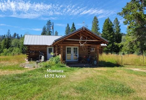 Circa 1978 Log Cabin For Sale with 15.72 Acres, Mountain Views in Lincoln, Montana $100K - Old Houses Under $100K Lincoln Montana, Log Homes For Sale, Montana Cabin, Big Sheds, Log Cabins For Sale, The Big Blue, Cabins For Sale, Old Houses For Sale, Large Yard