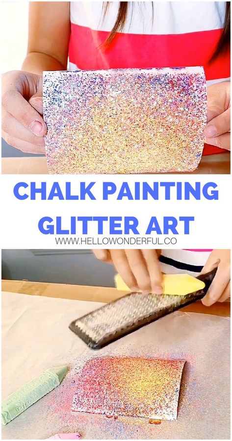 Chalk Painting Glitter Art. A variation on floating chalk prints with some glitter and shapes! Fun art project for kids. #hellowonderful #kidsart Scrape Painting For Kids, Processed Art For Preschoolers, Christmas Balls Diy, Christmas Curriculum, Chalk Prints, Painting Glitter, Snow Play, Chalk Crafts, Messy Crafts