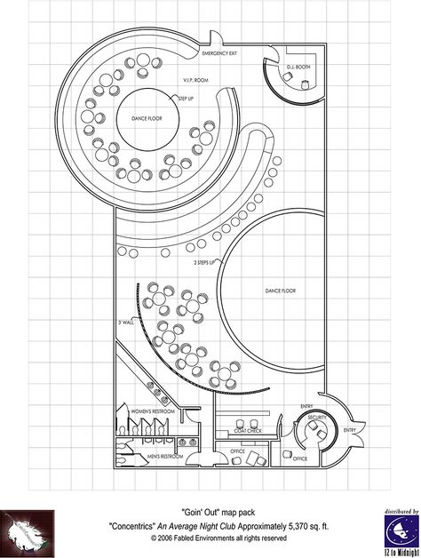 Modern Floorplans: Nightclub - Fabled Environments |  | Modern FloorplansDriveThruRPG.com Sketch Interior Design, Cafe Floor Plan, Architecture Studies, Restaurant Floor Plan, Restaurant Plan, Detail Arsitektur, مركز ثقافي, Nightclub Design, Hotel Plan