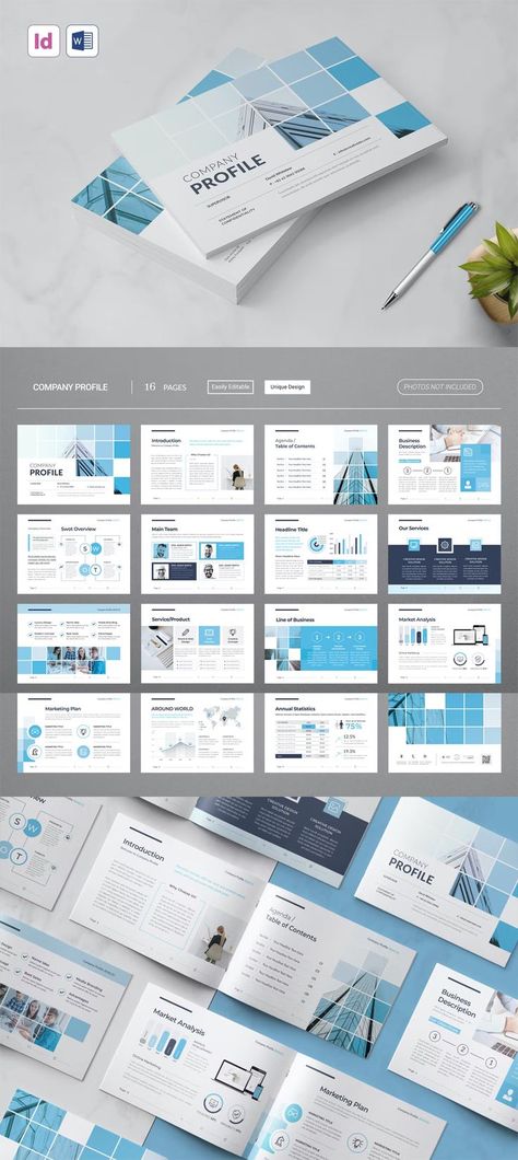 A5 Landscape Company Profile Template MS Word DOCX, InDesign INDD, IDML. 16 Unique Layouts. Dashboard Design Template, Pull Up Banner Design, Company Brochure Design, Company Profile Design Templates, Booklet Layout, Word Template Design, Profile Template, Powerpoint Design Templates, Company Brochure