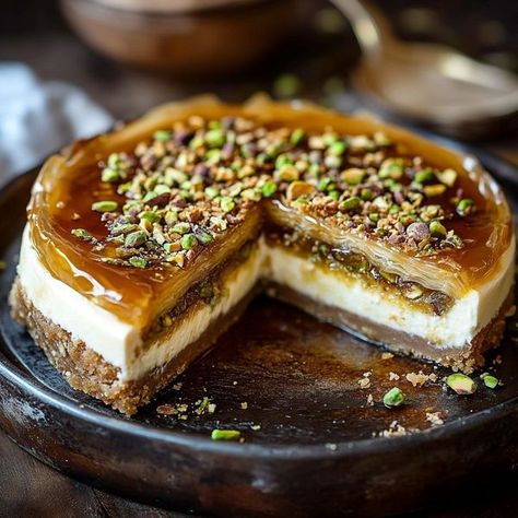 Honey Baklava, Honey Pistachio, Phyllo Pastry, Baklava Cheesecake, Pistachio Baklava, Interesting Recipes, Creamy Cheesecake, Classic Desserts, Baklava