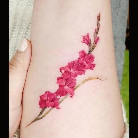 Gladiolas Tattoo, Gladiolus Flower Tattoos, Hummingbird Flower Tattoos, Gladiolus Tattoo, Realistic Flower Tattoo, Pisces Tattoo Designs, Gladiolus Flower, Vine Tattoos, Birth Flower Tattoos