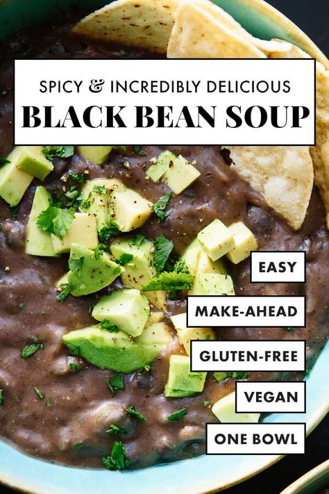 Spicy Black Bean Soup Recipe, Best Black Bean Soup, Spicy Black Bean Soup, Cookie And Kate, Black Bean Soup Recipe, Vegetarian Mains, Bean Soup Recipe, Bean Soup Recipes, Black Bean Soup