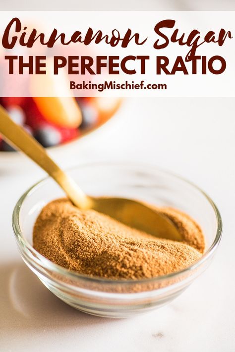 The perfect ratio for sweet and spicy cinnamon sugar. Cinnamon Sugar Mix, Cinnamon Sugar Mixture, Cinnamon And Sugar Mixture Recipe, How To Make Cinnamon Sugar, Baking Mischief, Cinnamon Sugar Recipes, Homemade Seasoning, Sugar Recipes, Flavored Sugar