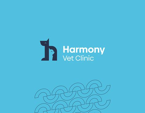 Branding visual identity for Harmony - Vet Clinic, Dubai. H + Cat + Dog are perfectly matched in a way that serves a premium and a diverse market like that of Dubai, Vet Clinic Branding, Vet Clinic Logo, Vet Logo, Pet Shop Logo, Pet Branding, Cat Vet, Dog Logo Design, Vet Clinic, Pet Vet