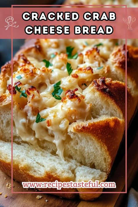 A deliciously creamy and cheesy crab dip baked into a hollowed-out loaf of French bread, perfect for parties or gatherings. Crab Cheese Bread, Crab Bread Recipe, Crab Bread, Cracked Crab, Cheesy Crab Dip, Crab And Cream Cheese, Bread Boats, Cheese Bread Recipe, Crab Dip