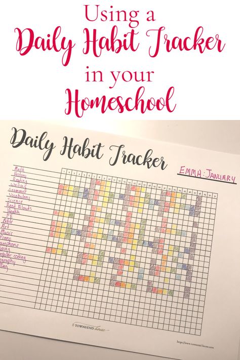 How to use a Daily Habit Tracker in your Homeschool plus a FREE PRINTABLE to get you started!    A Daily Habit Tracker is an easy way to make sure that you see the big picture of your homeschool.  It takes the stress away from what you think you should be doing, and instead shows you what you are accomplishing each and every day! via @townsendhouse1 Daily Habits Tracker, Daily Habit Tracker, Homeschool Books, Homeschool Encouragement, Homeschool Planner, Homeschool Life, Homeschool Lesson, Homeschool Help, Homeschool Planning