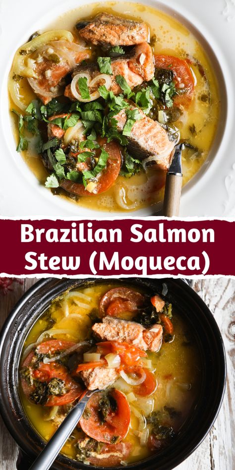 BRAZILIAN SALMON STEW RECIPE  - 100krecipes Stewed Salmon Recipes, Salmon Soup Recipes, Brazilian Salmon, Salmon Stew Recipe, Brazilian Fish Stew, Protein Soup, Salmon Soup, Fish Stew Recipes, Seafood Soup Recipes