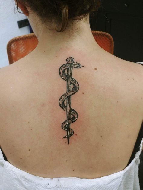 Snake Staff Tattoo, Staff Of Aesculapius Tattoo, Asclepius Aesthetic, Staff Of Asclepius Tattoo, Rod Of Asclepius Tattoo Feminine, Asclepius Tattoo, Caster Asclepius, Staff Of Caduceus Tattoo, Rod Of Asclepius Tattoo