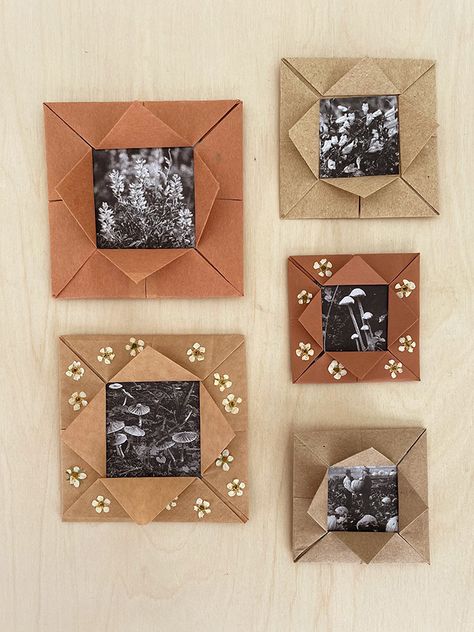 Origami Fall Frames | Handmade Charlotte Origami Pumpkin, Cardboard Picture Frames, Frames Diy Crafts, Happy Crafts, Fall Paper Crafts, Fall Frames, Diy Photo Frames, Handmade Charlotte, Girl Scout Crafts