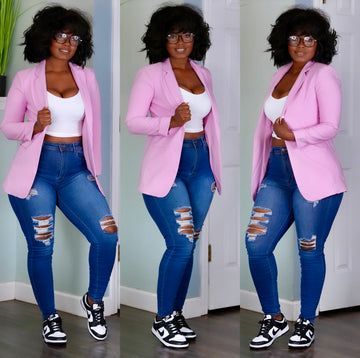 Pink And Off White Outfit, Blazer And Jeans Outfit Women, Realtor Fashion, Blazer And Jeans Outfit, Off White Outfit, Blazer And Jeans, Cosmetology Student, Plus Size Baddie Outfits, Cute Outfits With Leggings