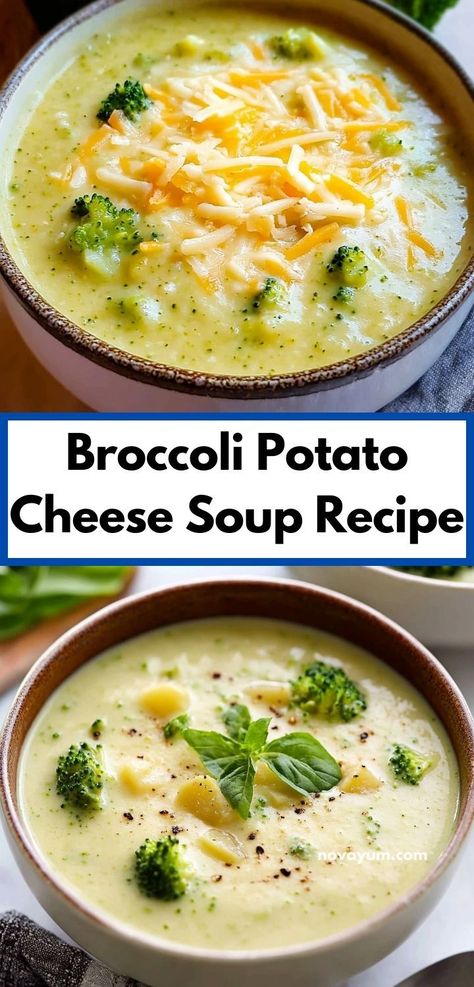 Need a warm and satisfying option for chilly evenings? Discover this Broccoli Potato Cheese Soup Recipe that combines fresh broccoli and potatoes with rich cheese. It's an ideal choice for easy soup recipes that please the whole family. Potato Broccoli Cheese Soup, Broccoli Potato Cheese Soup, Potato Cheese Soup, Broccoli Potato Soup, Broccoli Potato, Potato Broccoli, Cheese Soup Recipe, Broccoli And Potatoes, Cheese Soup Recipes