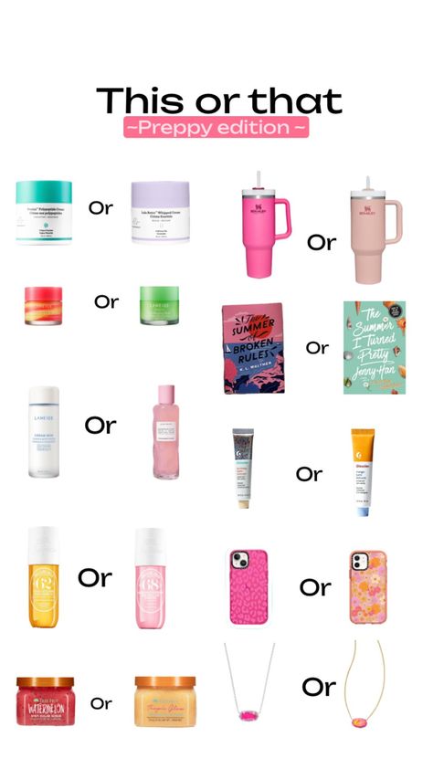 This or that! (Preppy Edition) which do you prefer? #preppy #skincare #beauty #fyp #thisorthat Lash Website, Preppy Makeup, Preppy Skincare, Preppy Accessories, Drunk Elephant Skincare, Preppy Gifts, Packing Hacks Clothes, Preppy Inspiration, Skin Care Routine Order