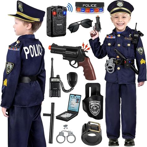 Kids Police Costume, Police Costume For Kids, Kids Police Officer Costume, Police Accessories, Officer Costume, Police Toys, Police Officer Costume, Kids Police, Pretend Play Costumes