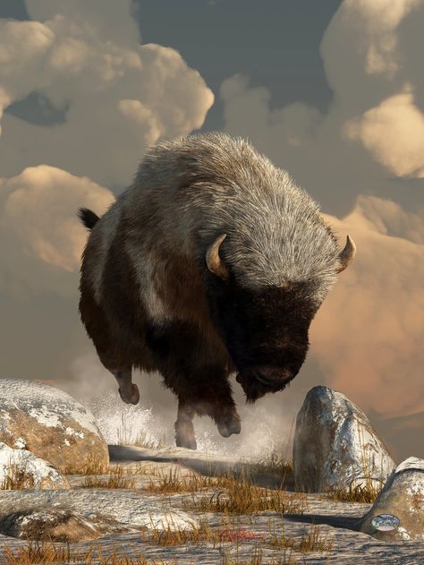 Frosted Bison by deskridge.deviantart.com on @DeviantArt White Bison, Native American Wall Art, Native American Images, West Art, Prehistoric Creatures, My Favorite Image, American West, Wildlife Animals, Native American Art