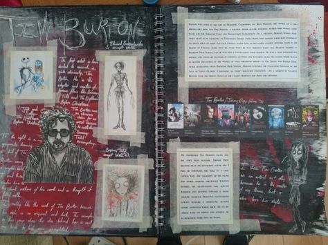 Tim Burton Gcse Art Page, Tim Burton Research Page, Tim Burton Artist Research Page, Strange And Fantastic Gcse, Tim Burton Sketches, Artist Research Page, Gcse Sketchbook, Mind Map Art, Artist Research