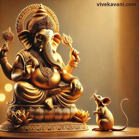 📖 Story of Gold Ganesha and Mouse 🐀 A man visited a gold shop with the intention of selling the idols of Ganesha and Mouse. He inquired about the value of the idol, and to his surprise, the shop owner quoted that the idol, regardless of whether it was of Ganesha or a mouse, would fetch the same price of ten thousand rupees for 100 grams. Perplexed, the man asked, “How can a sacred idol of Ganesha and a mere mouse have the same value?” The shop owner smiled and explained, “To you, it may se... Ganesha With Mouse, Red Ganesha Idol, Mumbai Ganesh Murti, Eco Friendly Ganesha Idol, Mud Ganesha Idol, Gold Shop, The Idol, Ten Thousand, Shop Owner