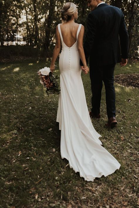 Deep V Spaghetti Strap Wedding Dress, French Chic Wedding Dress, Low Back Modern Wedding Dress, Unique Beautiful Wedding Dress, Key Hole Wedding Dresses, Aline Fitted Wedding Dress, Long Elegant Wedding Dresses, Wedding Dresses With Deep Back, Beach Open Back Wedding Dress