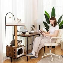 Simple Home Office, Desk Vintage, Computer Stand For Desk, Cat Bedroom, Cat Bed Furniture, Indoor Cats, Cat Condo, Cat Scratching Post, Bed Desk