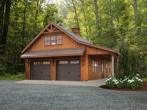 Detached Garage With Loft Plans, Carriage Garage Plans, Garage And Shed Combo, Cabin Garage Doors, Log Cabin Garage Doors, Detached Garage Ideas Breezeway, Barn Garage With Apartment, Log Cabin Garage, Log Garage