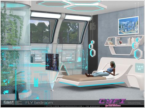 The Sims Resource - CyFi Fly bedroom Futuristic Room, Cc Eyes, Sims 4 Beds, Bedroom End Tables, Futuristic House, False Wall, Bookshelves In Bedroom, Sims 4 Bedroom, Casas The Sims 4