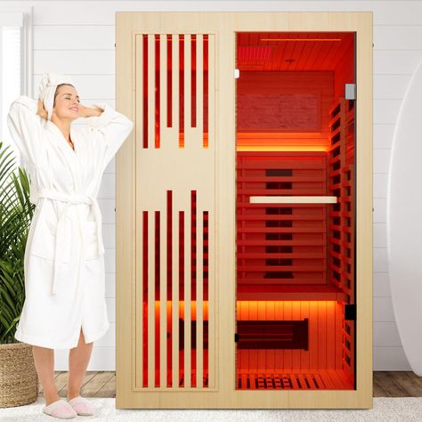 PRICES MAY VARY. A True Full-Spectrum Sauna: Our full-spectrum infrared sauna utilizes advanced heating technology with heating tubes and mica carbon plates. It produces near, medium, and far infrared heat, allowing the sauna to heat up faster and more effectively than traditional far infrared saunas, ensuring a more comfortable and enjoyable experience. Fast Heating: Equipped with three independent carbon heating tubes and five carbon heating panels, our sauna ensures a 150% increase in heating Infrared Sauna Room, 2 Person Sauna, Home Infrared Sauna, Canadian Hemlock, Glass Patio, Indoor Sauna, Sauna Room, Spa Room, Infrared Sauna