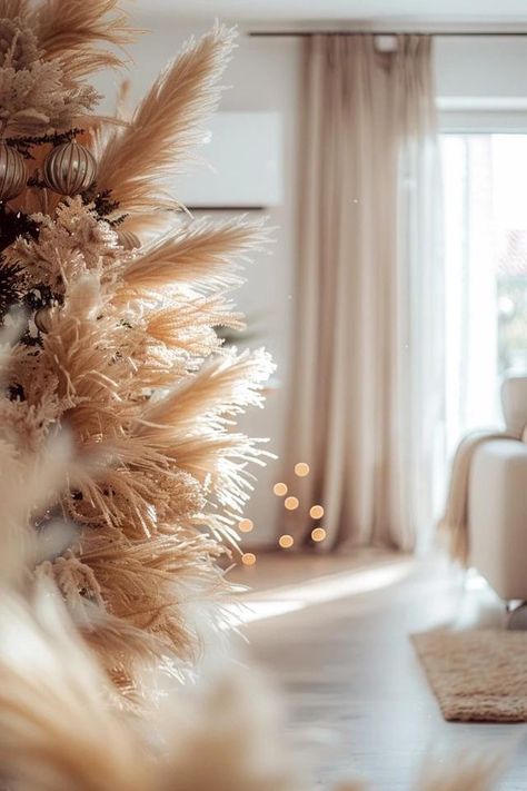 How To Make A Pampas Grass Christmas Tree: DIY Festive Decor Christmas Tree With Pampas, Christmas Pampas, Pampas Grass Christmas Tree, Pampas Christmas Tree, Pampas Grass Christmas, Floor Vase Fillers, Christmas Tree Diy, Pampas Grass Decor, Grass Decor